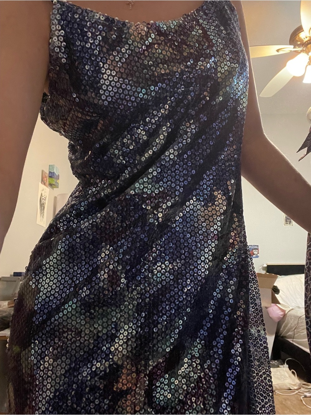 Vintage Y2K Blue Iridescent Sequin Slip Dress